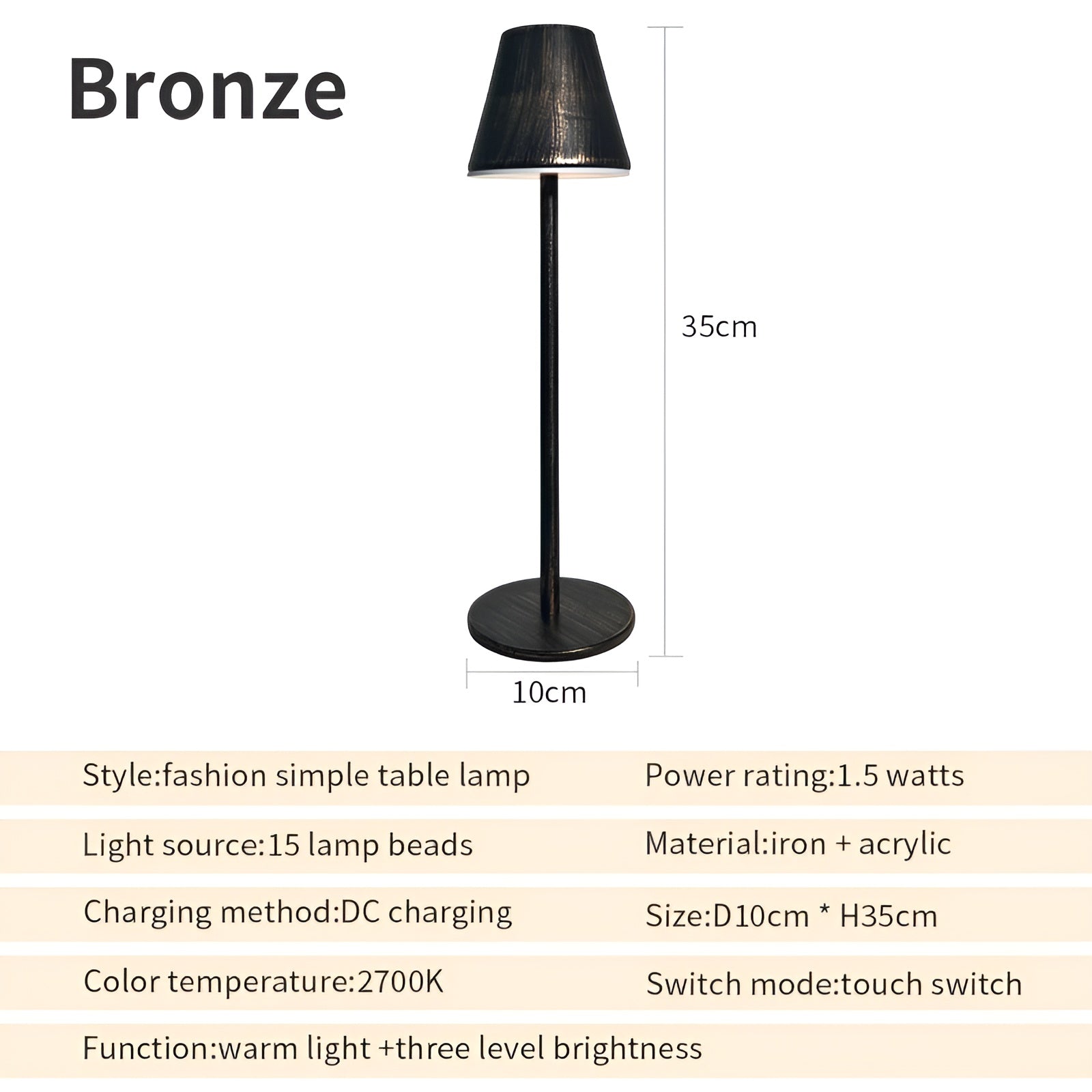 RoyaleGlow Modern LED Table Lamp with Touch Switch & USB Port for Ultimate Convenience - Black