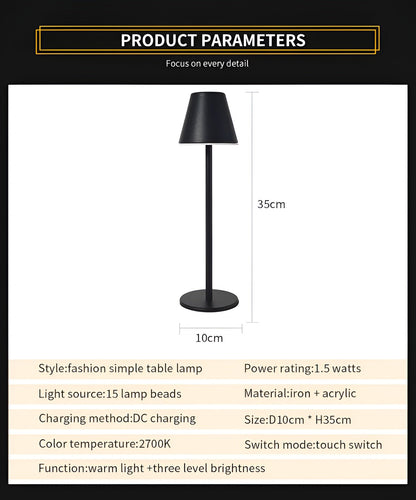 RoyaleGlow Modern LED Table Lamp with Touch Switch & USB Port for Ultimate Convenience - Black