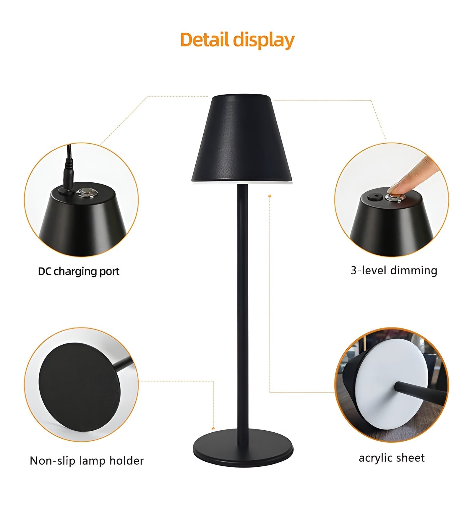 RoyaleGlow Modern LED Table Lamp with Touch Switch & USB Port for Ultimate Convenience - Black