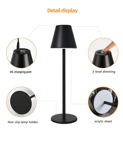 RoyaleGlow Modern LED Table Lamp with Touch Switch & USB Port for Ultimate Convenience - Black