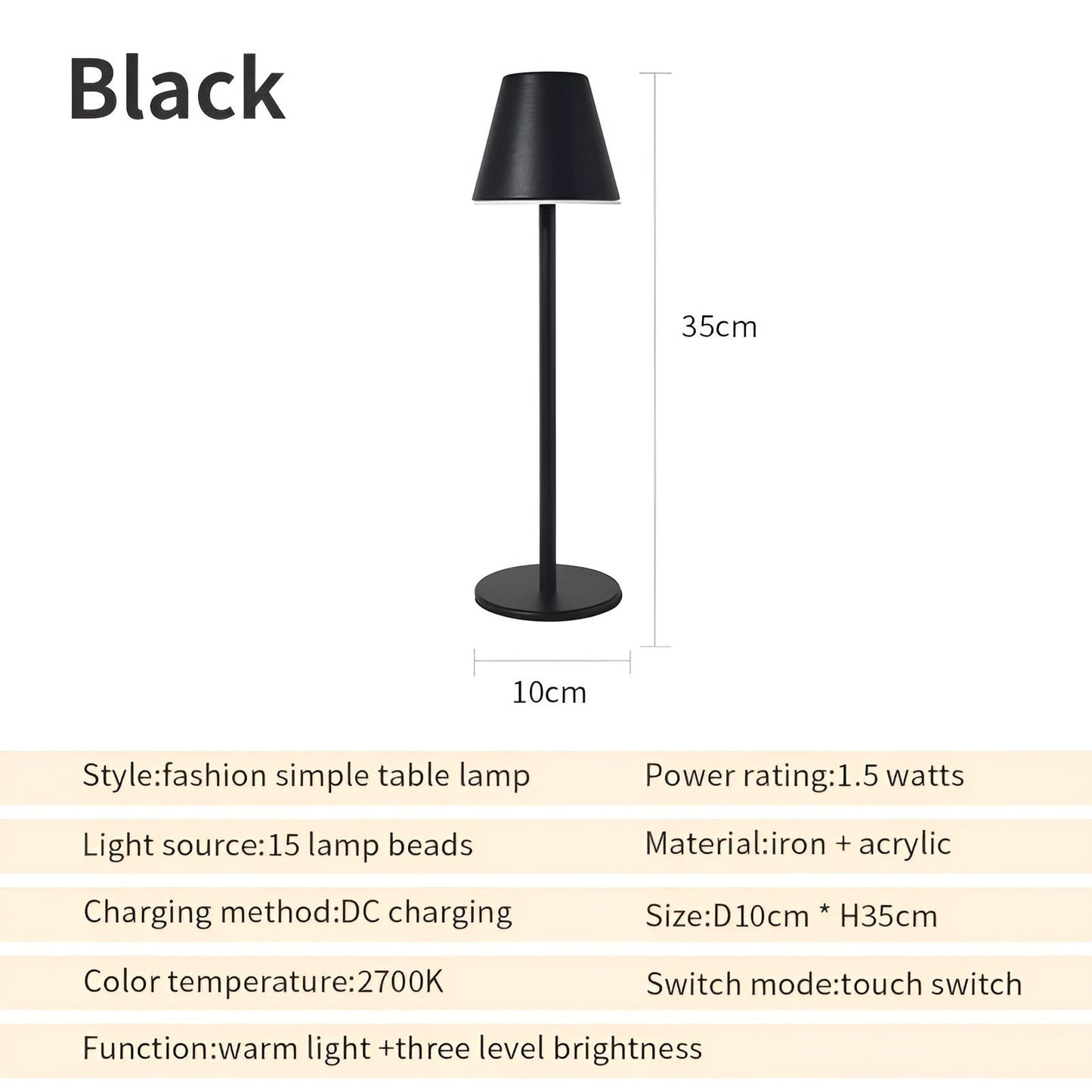 RoyaleGlow Modern LED Table Lamp with Touch Switch & USB Port for Ultimate Convenience - Black