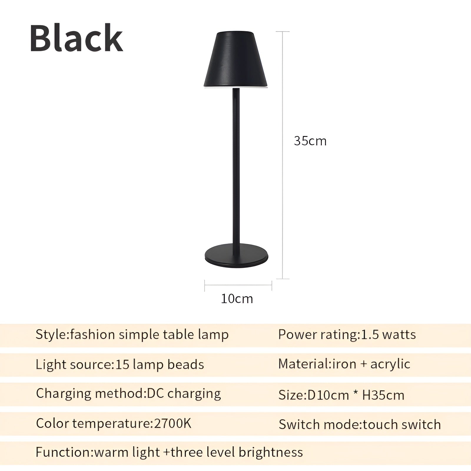 RoyaleGlow Modern LED Table Lamp with Touch Switch & USB Port for Ultimate Convenience - Black