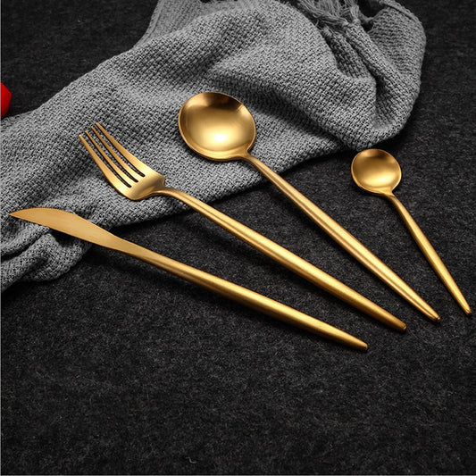 RoyaleGlow Arya Gold Cutlery Set 24 Pieces Elegant Design