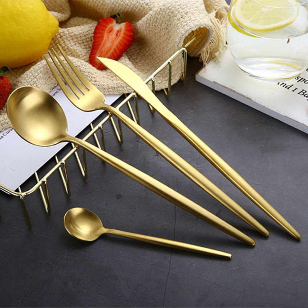 RoyaleGlow Arya Gold Cutlery Set 24 Pieces Elegant Design