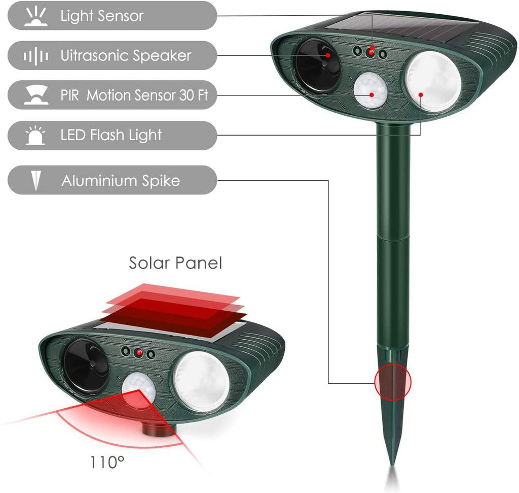 Royaleva Ultrasonic Rabbit Repeller – Solar Powered and Flashing Light – Get Rid of Rabbits