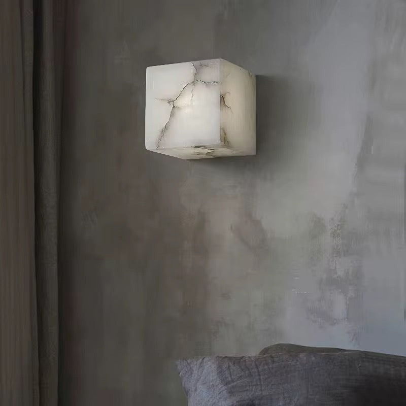 LuxRoyale Natural Marble Cube Wall Sconce Light-Modern Stone Accent Lamp