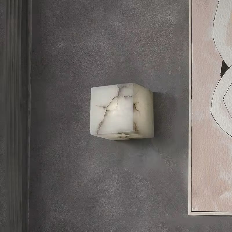 LuxRoyale Natural Marble Cube Wall Sconce Light-Modern Stone Accent Lamp