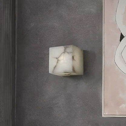 LuxRoyale Natural Marble Cube Wall Sconce Light-Modern Stone Accent Lamp