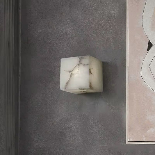 LuxRoyale Natural Marble Cube Wall Sconce Light-Modern Stone Accent Lamp