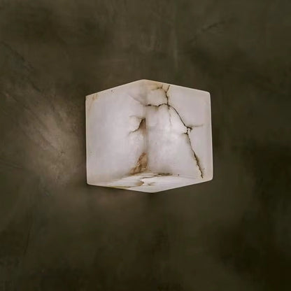 LuxRoyale Natural Marble Cube Wall Sconce Light-Modern Stone Accent Lamp