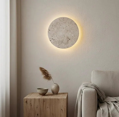 Royaleva Stone Inspired Round Wall Lamp - Wabi Sabi Ambient LED Light for Bedroom, Living Room