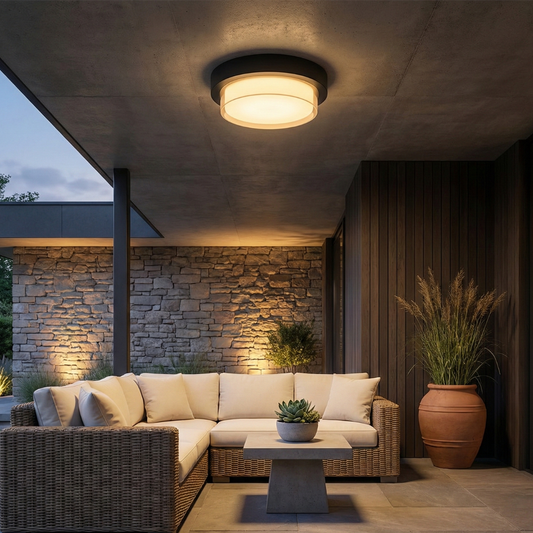 IP68 Outdoor Flush Mount Ceiling Light Fixture – Black Aluminum LED Light for Patios 0
