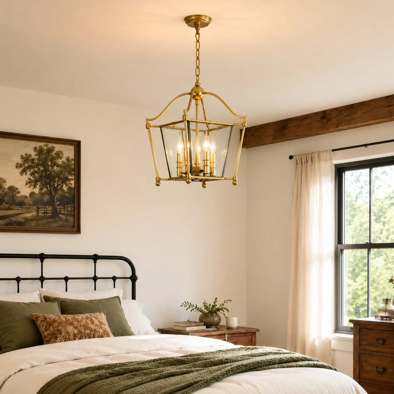 Imrie American Vintage Style Iron Frame Glass Pendant Light 2
