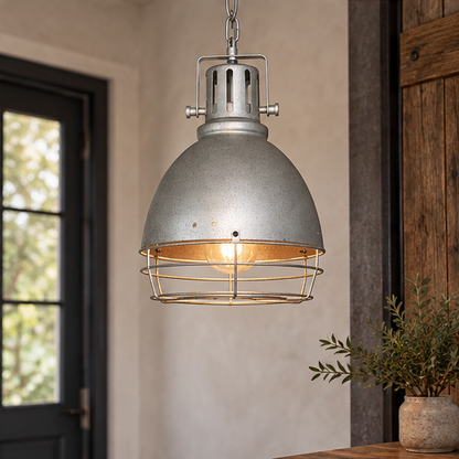 Royelux Industrial Caged Pendant Light - Vintage Warehouse Ceiling Lamp