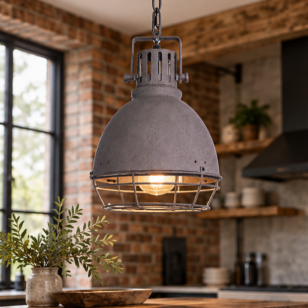 Royelux Industrial Caged Pendant Light - Vintage Warehouse Ceiling Lamp