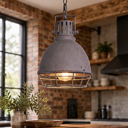 Royelux Industrial Caged Pendant Light - Vintage Warehouse Ceiling Lamp