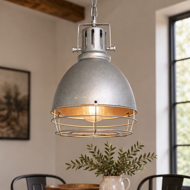 Royelux Industrial Caged Pendant Light - Vintage Warehouse Ceiling Lamp
