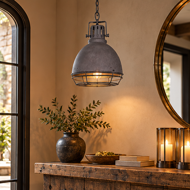 Royelux Industrial Caged Pendant Light - Vintage Warehouse Ceiling Lamp