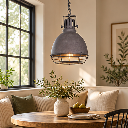 Royelux Industrial Caged Pendant Light - Vintage Warehouse Ceiling Lamp