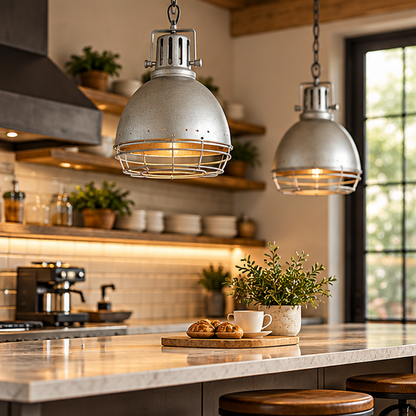 Royelux Industrial Caged Pendant Light - Vintage Warehouse Ceiling Lamp