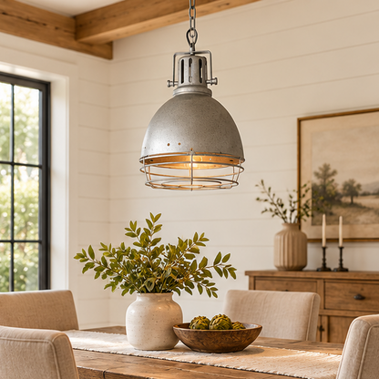 Royelux Industrial Caged Pendant Light - Vintage Warehouse Ceiling Lamp
