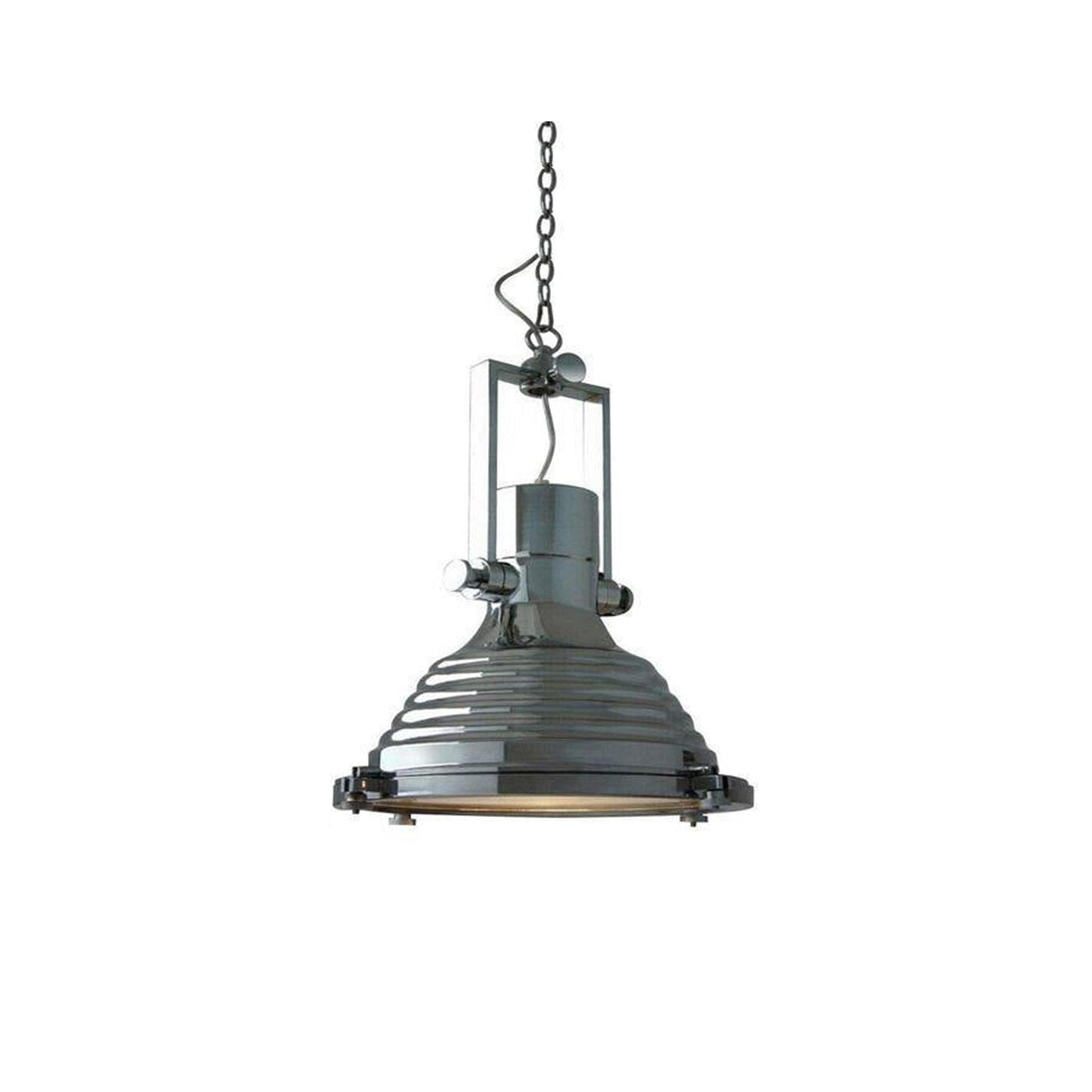 LuxRoyale Industrial Farmhouse Pendant Light - Polished Chrome Metal Dome Shade