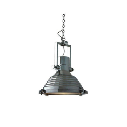 LuxRoyale Industrial Farmhouse Pendant Light - Polished Chrome Metal Dome Shade