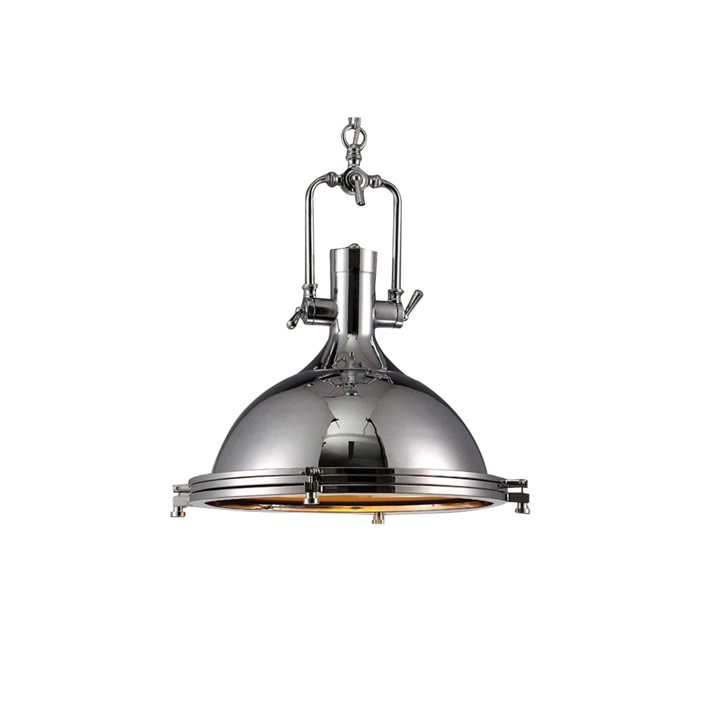 LuxRoyale Industrial Farmhouse Pendant Light - Polished Chrome Metal Dome Shade
