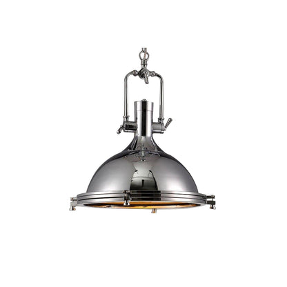 LuxRoyale Industrial Farmhouse Pendant Light - Polished Chrome Metal Dome Shade