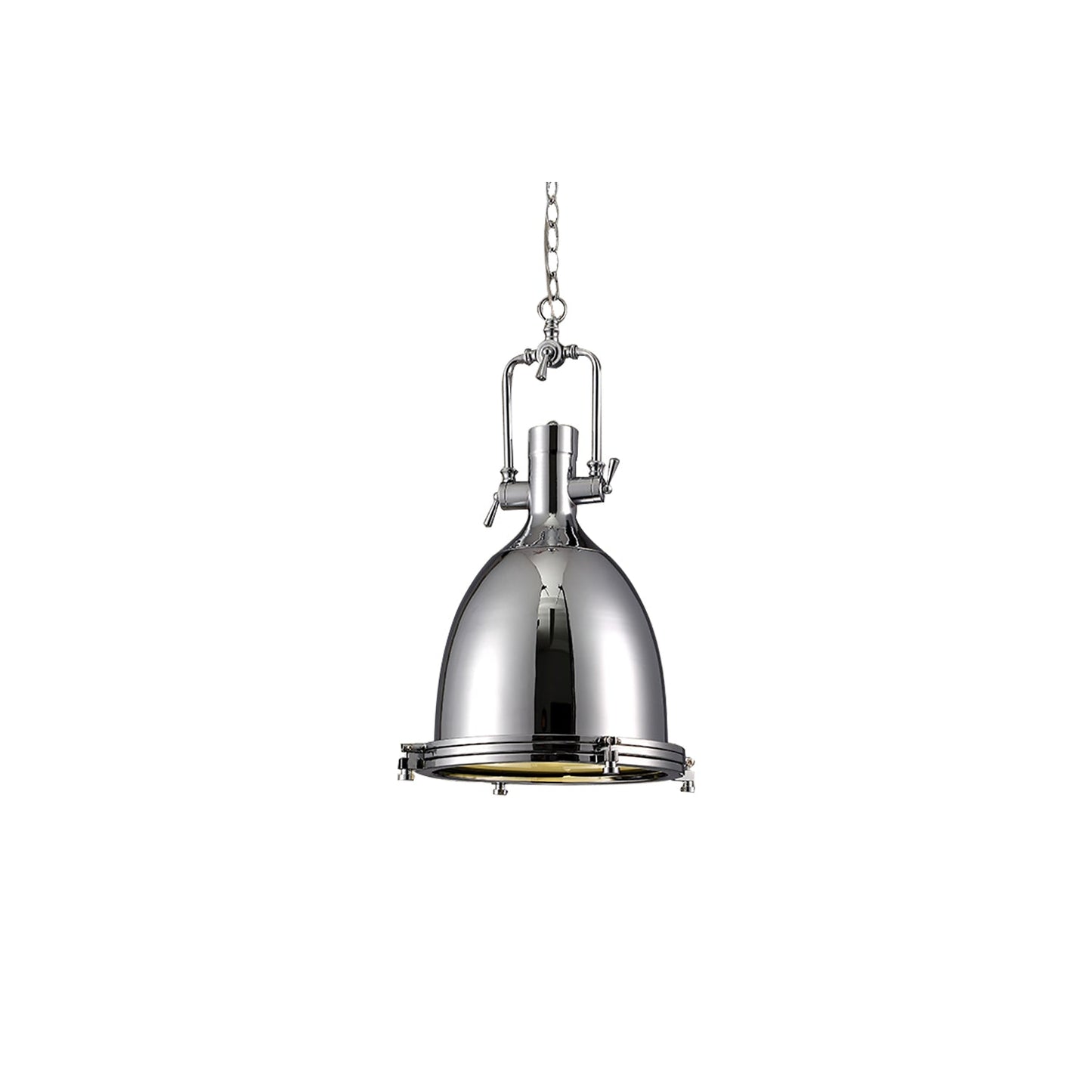 LuxRoyale Industrial Farmhouse Pendant Light - Polished Chrome Metal Dome Shade