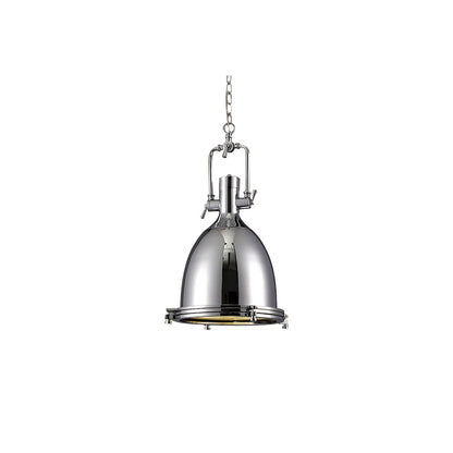 LuxRoyale Industrial Farmhouse Pendant Light - Polished Chrome Metal Dome Shade