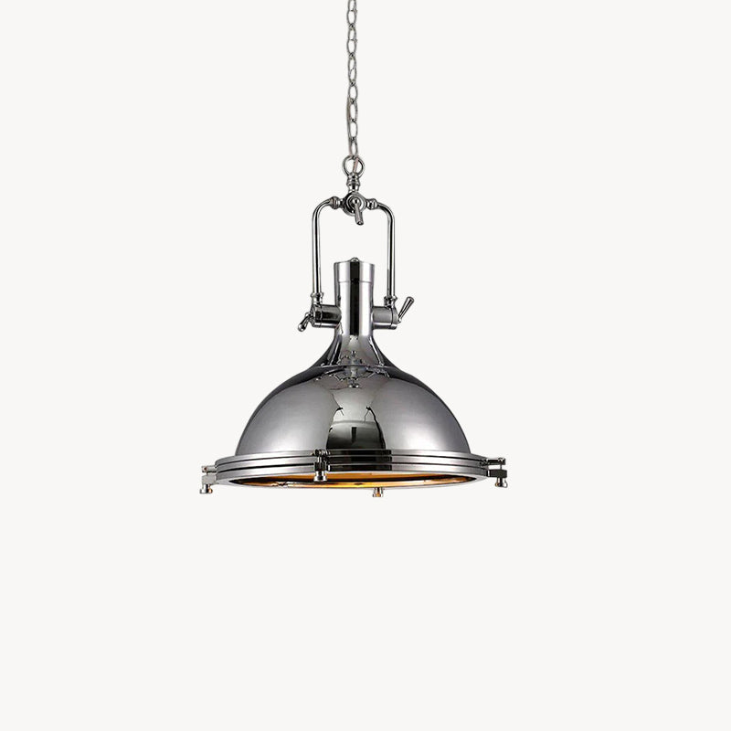 LuxRoyale Industrial Farmhouse Pendant Light - Polished Chrome Metal Dome Shade