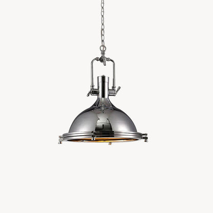LuxRoyale Industrial Farmhouse Pendant Light - Polished Chrome Metal Dome Shade