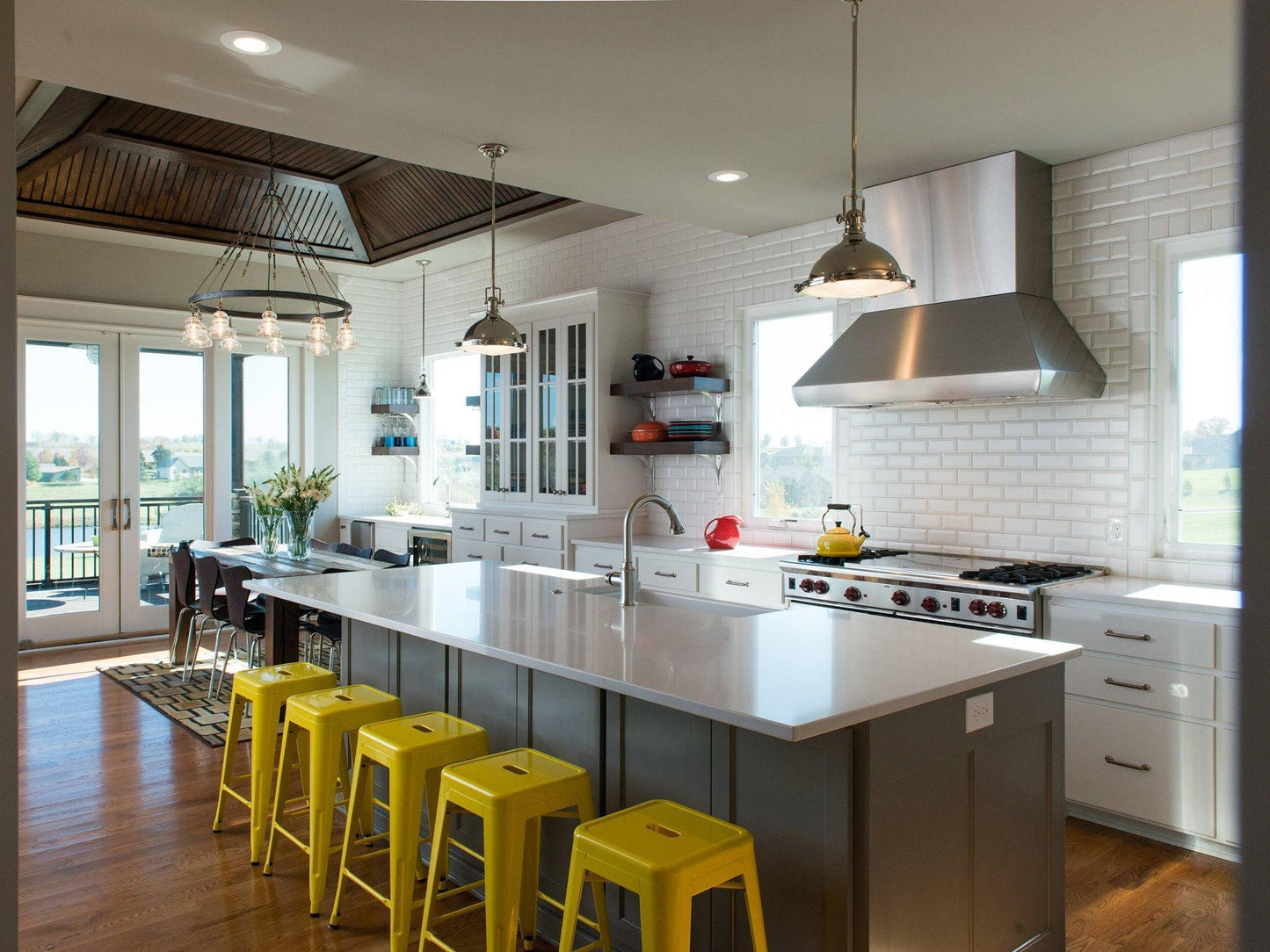 LuxRoyale Industrial Farmhouse Pendant Light - Polished Chrome Metal Dome Shade