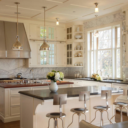 LuxRoyale Industrial Farmhouse Pendant Light - Polished Chrome Metal Dome Shade