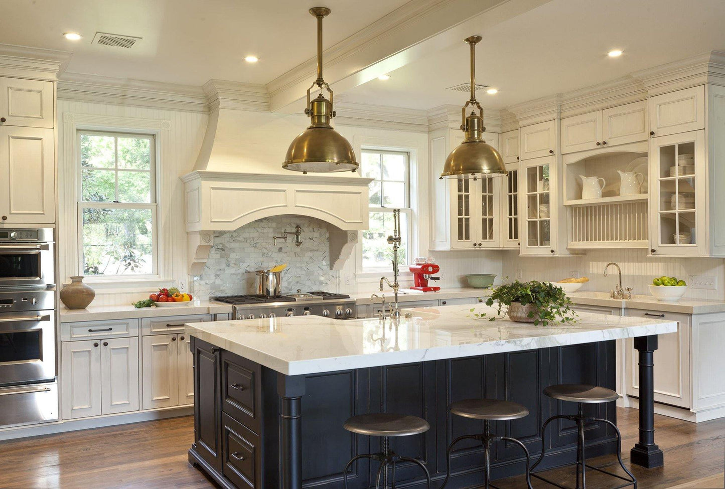 LuxRoyale Industrial Farmhouse Pendant Light - Polished Chrome Metal Dome Shade