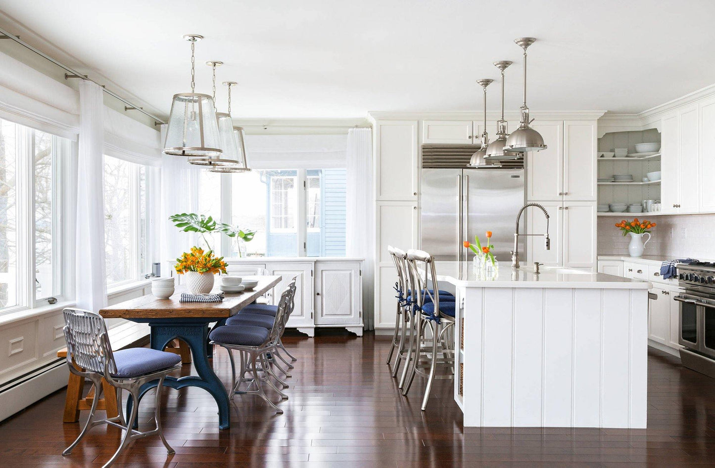 LuxRoyale Industrial Farmhouse Pendant Light - Polished Chrome Metal Dome Shade