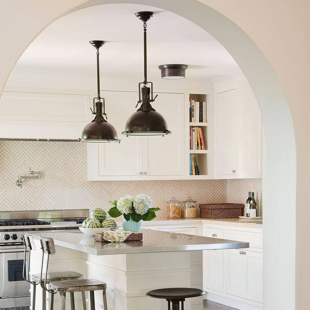 LuxRoyale Industrial Farmhouse Pendant Light - Polished Chrome Metal Dome Shade