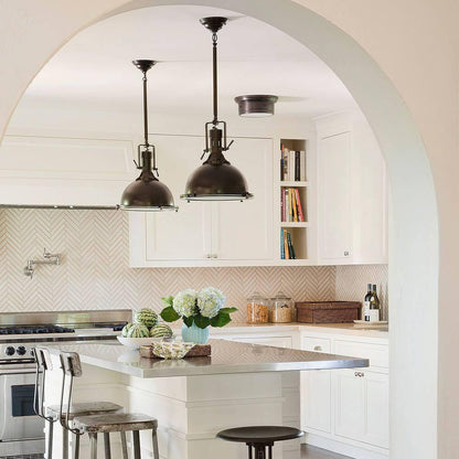 LuxRoyale Industrial Farmhouse Pendant Light - Polished Chrome Metal Dome Shade