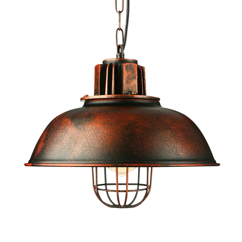Adjustable Industrial Pendant Light - RUNNUP 13" Wide Single Light Nautical Barn Cage Chandelier with Bowl Shape Mounted Ceiling Fixture in Rust Finish
