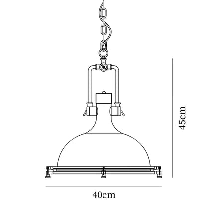 LuxRoyale Industrial Farmhouse Pendant Light - Polished Chrome Metal Dome Shade