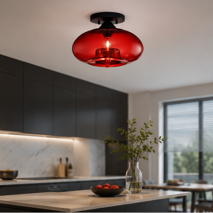 Industrial Oval Glass Shade Ceiling Light 