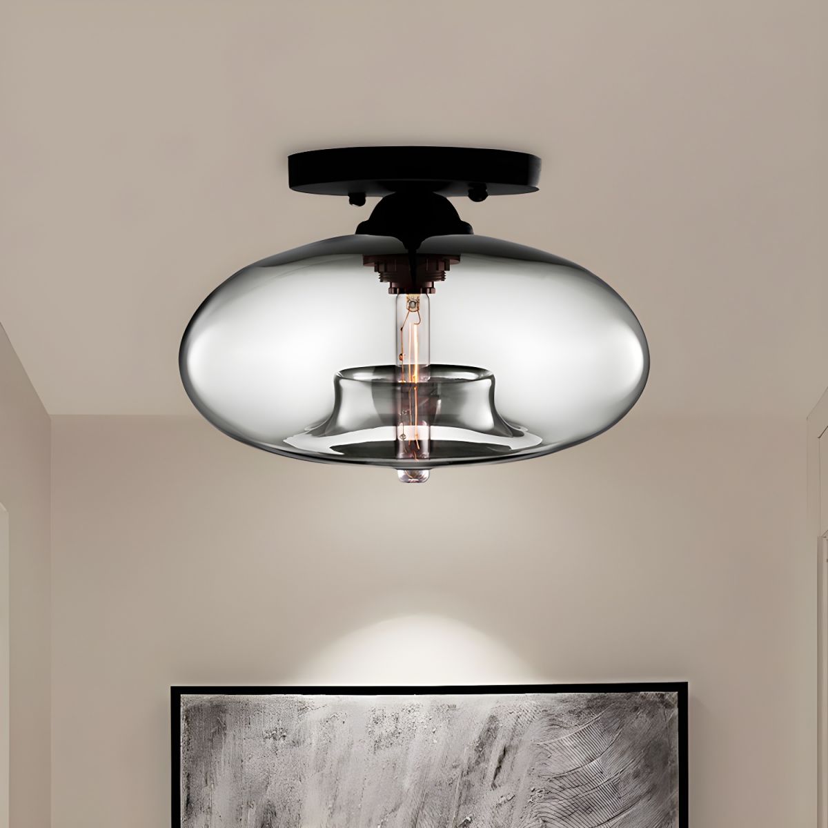 Industrial Oval Glass Shade Ceiling Light | Avelora 1