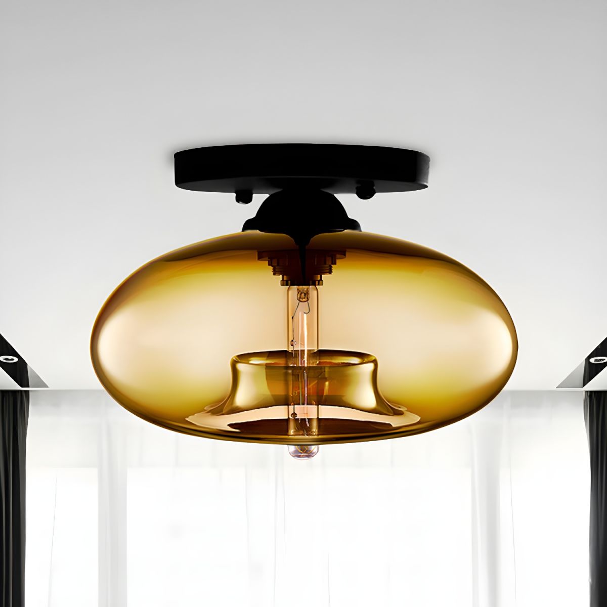 Industrial Oval Glass Shade Ceiling Light | Avelora 10