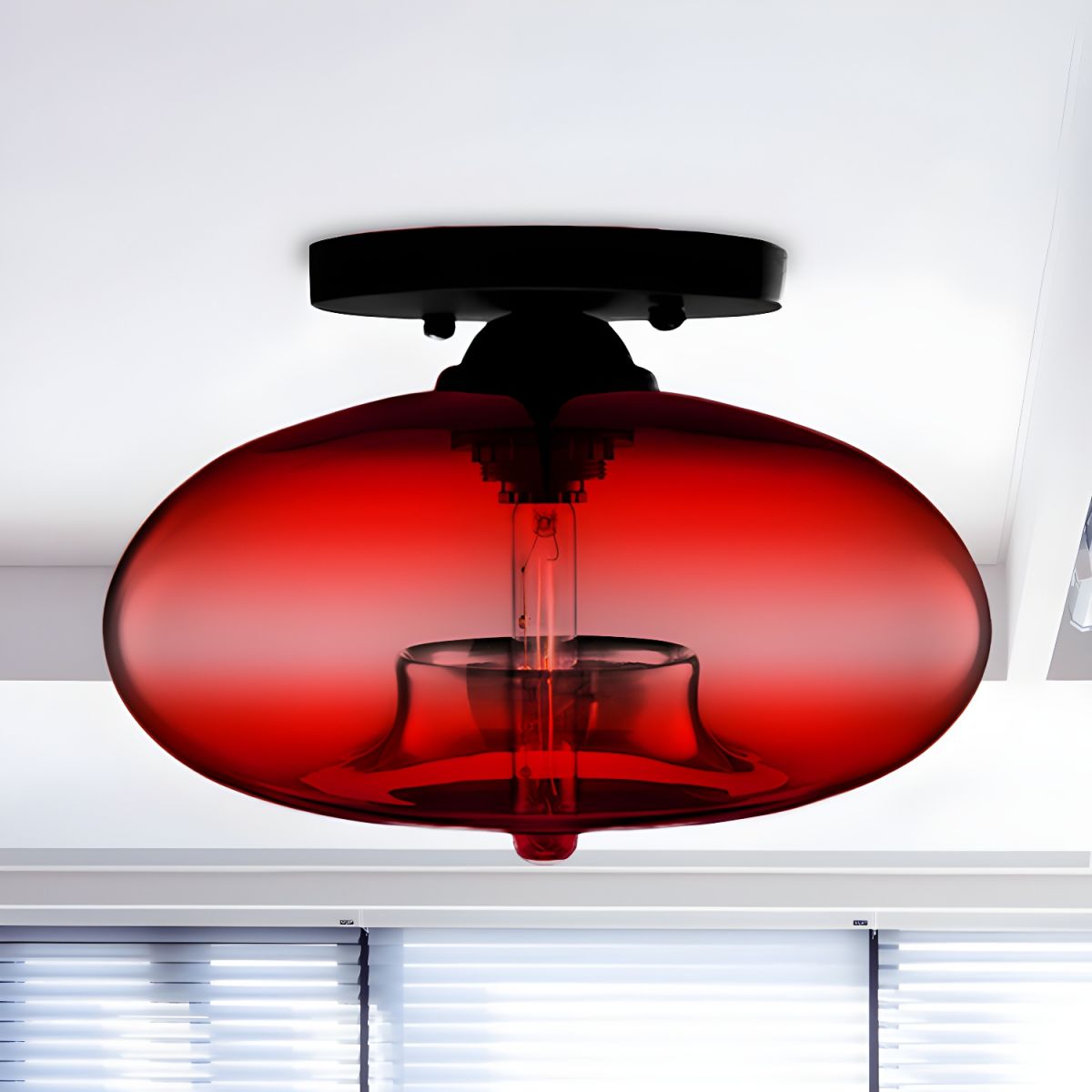 Industrial Oval Glass Shade Ceiling Light | Avelora 2