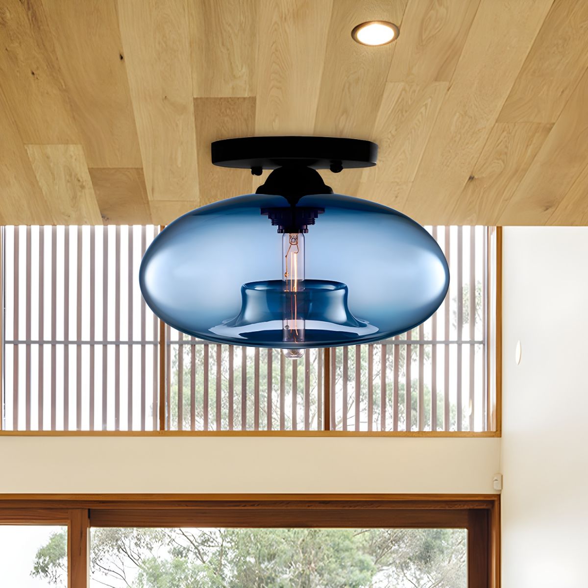 Industrial Oval Glass Shade Ceiling Light | Avelora 3