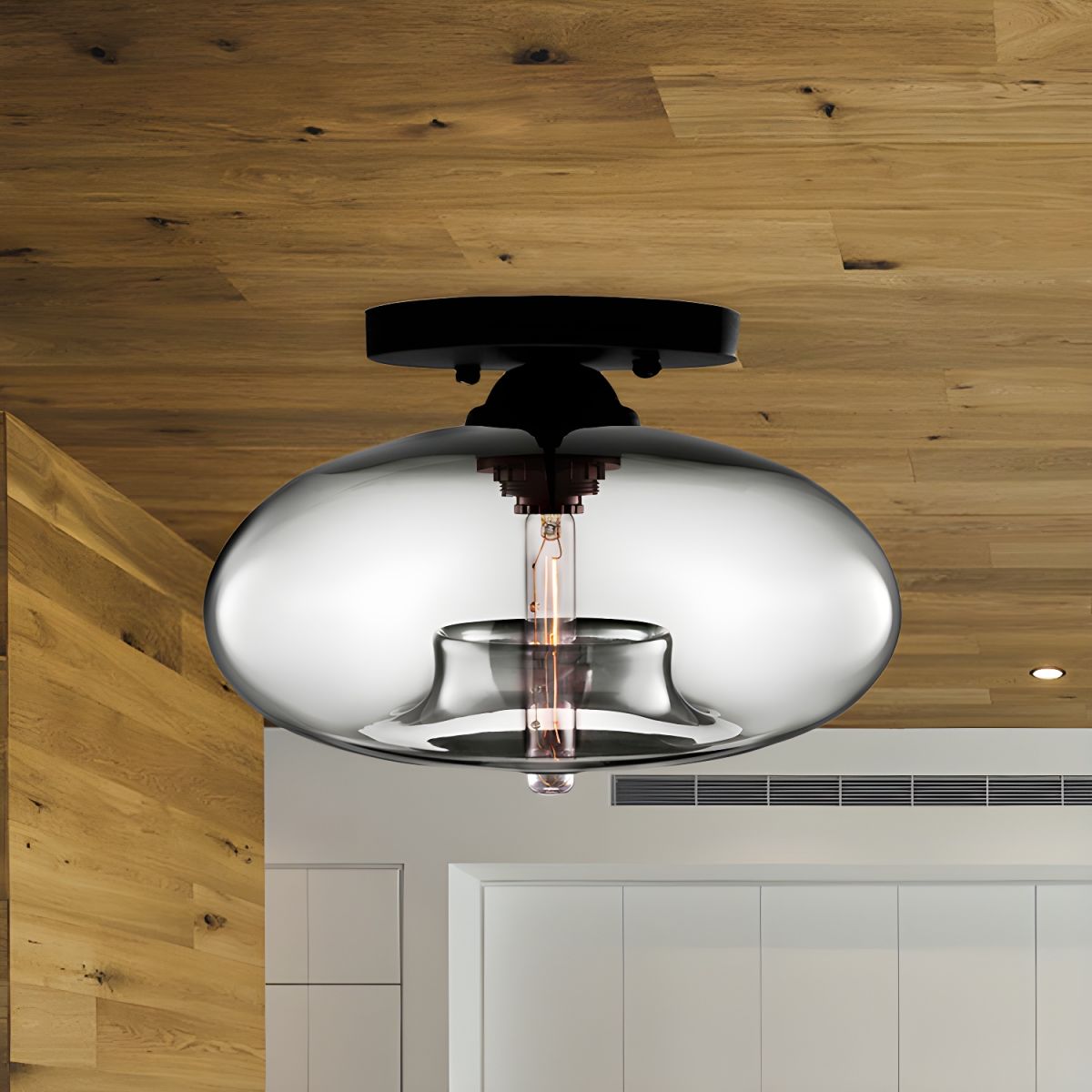 Industrial Oval Glass Shade Ceiling Light | Avelora 4