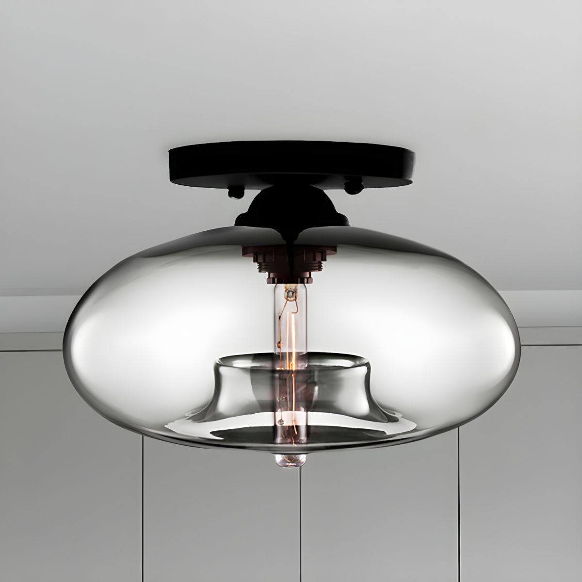 Industrial Oval Glass Shade Ceiling Light | Avelora 5