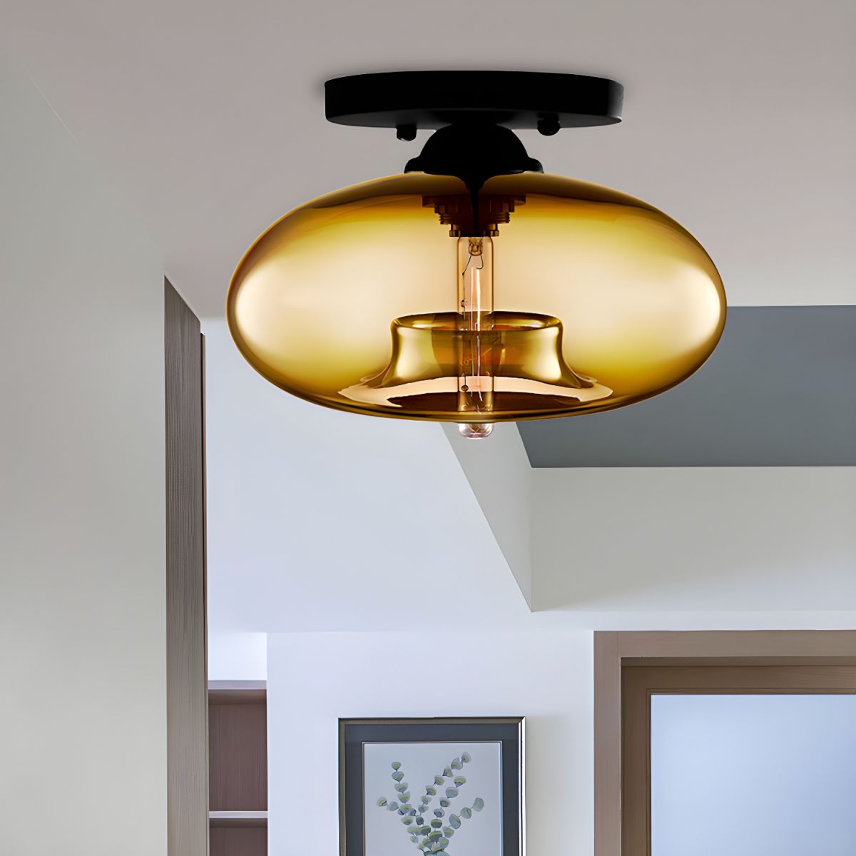 Industrial Oval Glass Shade Ceiling Light | Avelora 7