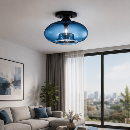 Industrial Oval Glass Shade Ceiling Light  blue